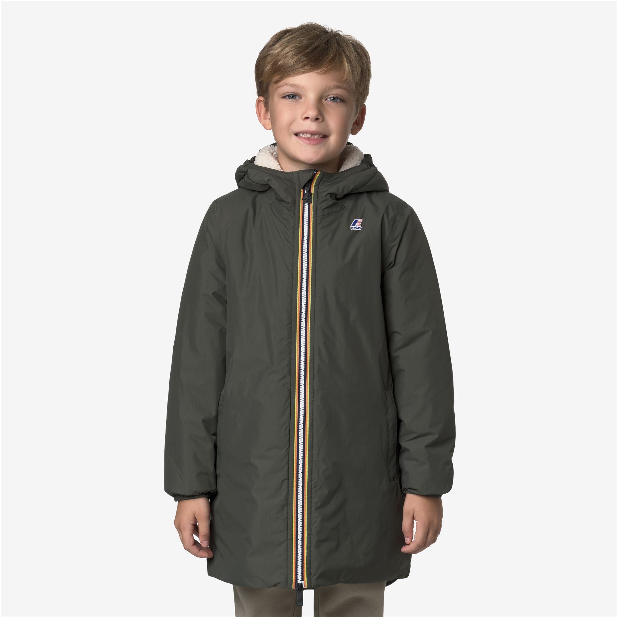 Jackets_KID UNISEX_P. LE VRAI 4.0 EIFFEL ORSETTO_3/4 Length_GREEN BLACKISH - Commercial 4