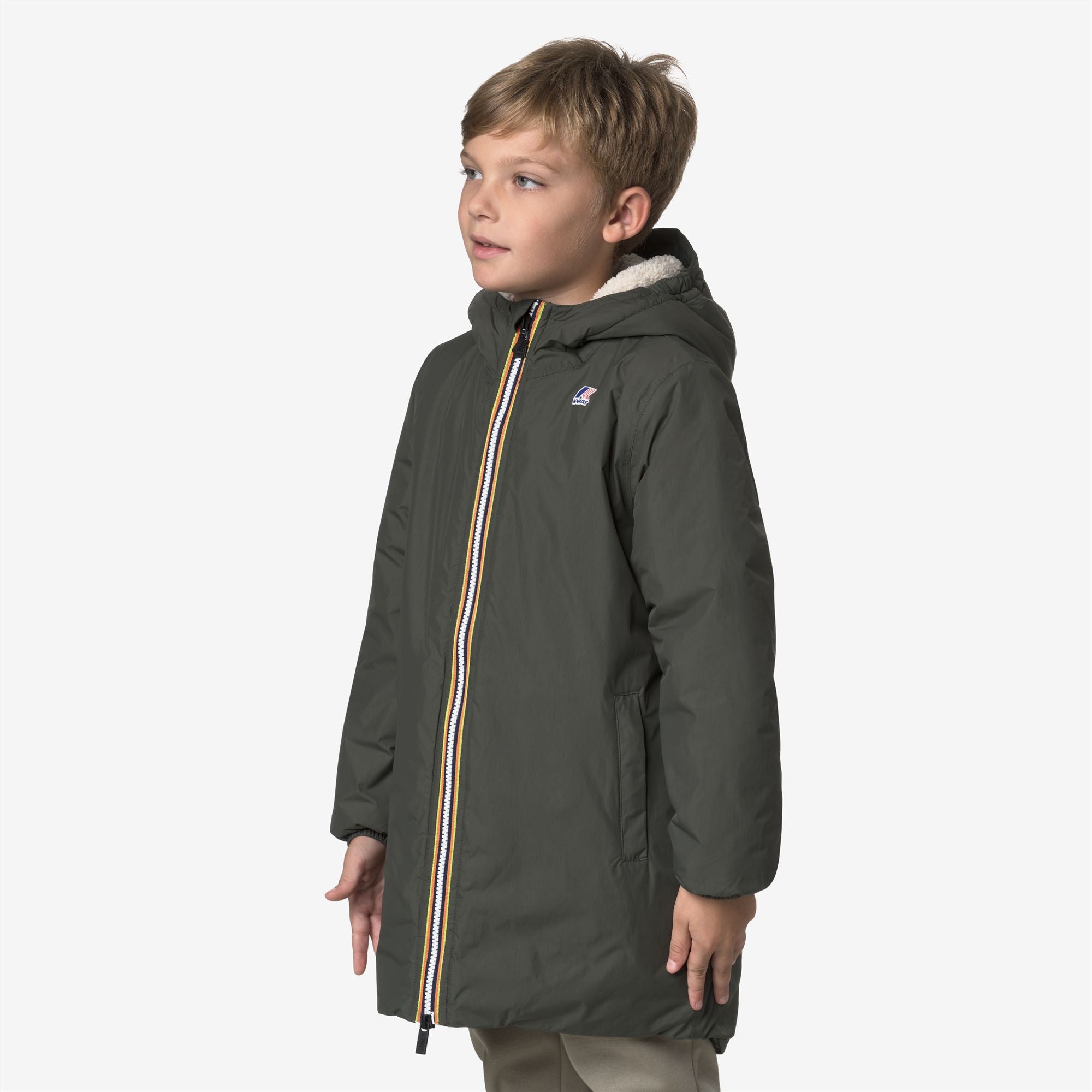 Jackets_KID UNISEX_P. LE VRAI 4.0 EIFFEL ORSETTO_3/4 Length_GREEN BLACKISH - Commercial 5