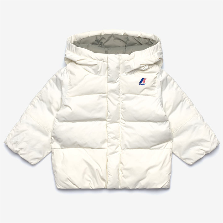 Chaqueta acolchada gruesa y cálida unisex blanca para niños con capucha 1