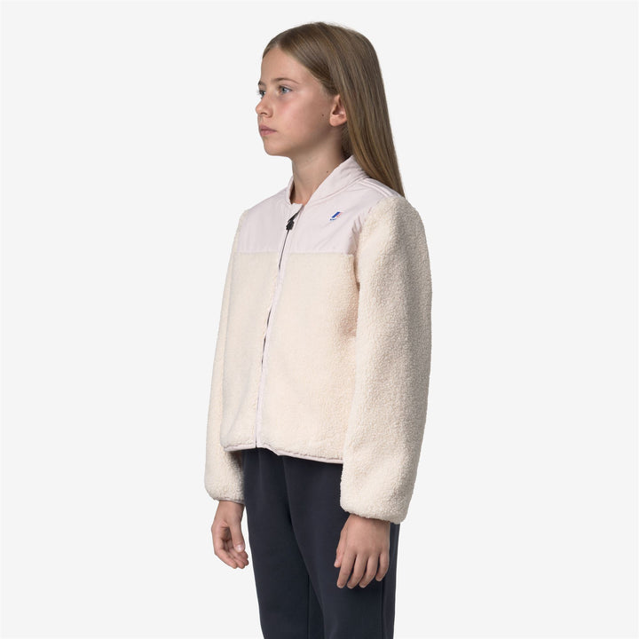 Giacca in pile da bambina con inserti impermeabili color grigio rosa 4