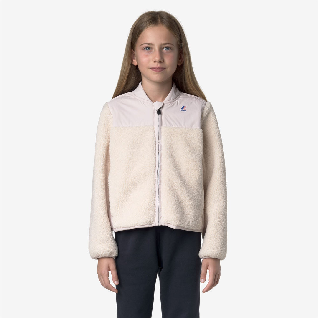 Giacca in pile da bambina con inserti impermeabili color grigio rosa main