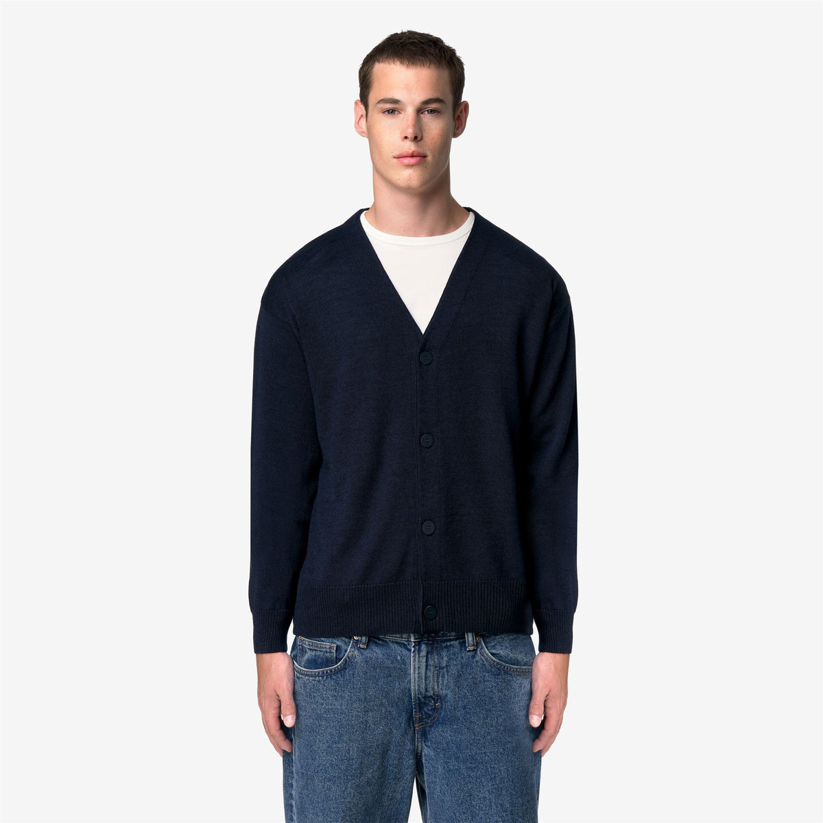 Knitwear_Man_ALINOS WOOL SILK CASHMERE_Cardigan_Blue Depth - Commercial 4