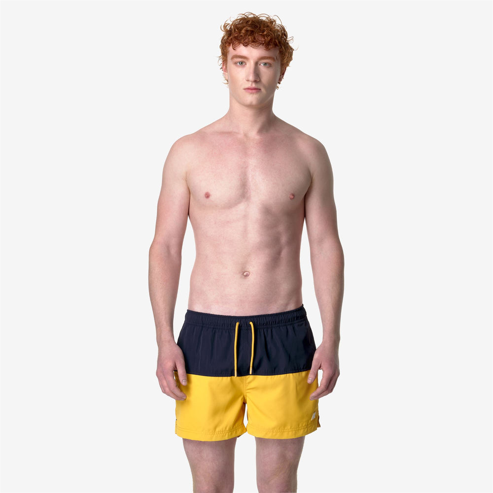 Blue Yellow Men's Quick-Dry Swimming Trunks with Elastic Waistband 02