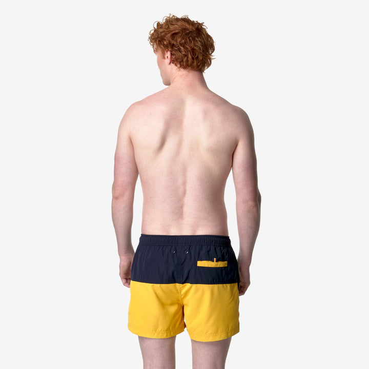 Bathing Suits Man LESLIE Swimming Trunk BLUE D-YELLOW M Dressed Front Double		