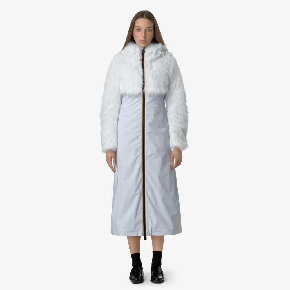 Grey Blue Women's Long Jacket with Faux Fur and Cashmere Padding 02