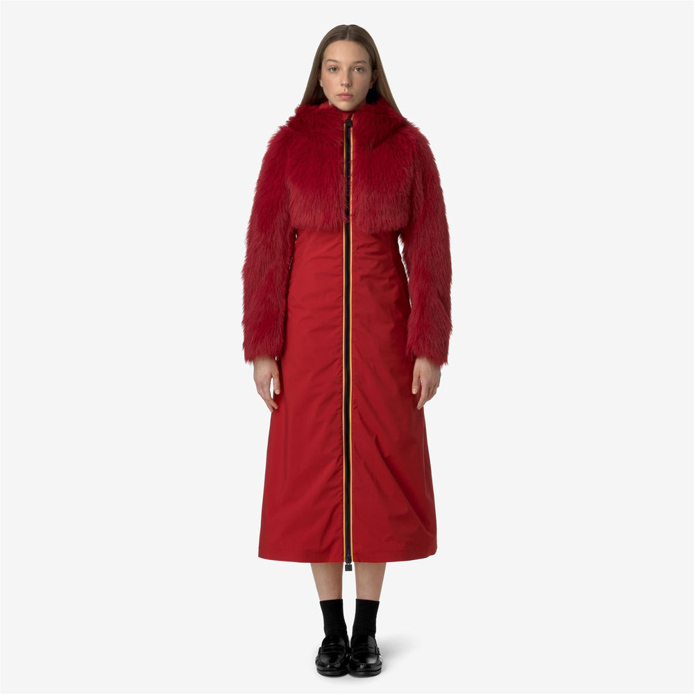 Giacca Lunga Eco Pelliccia Nera Rossa Donna per Uso Urbano 02