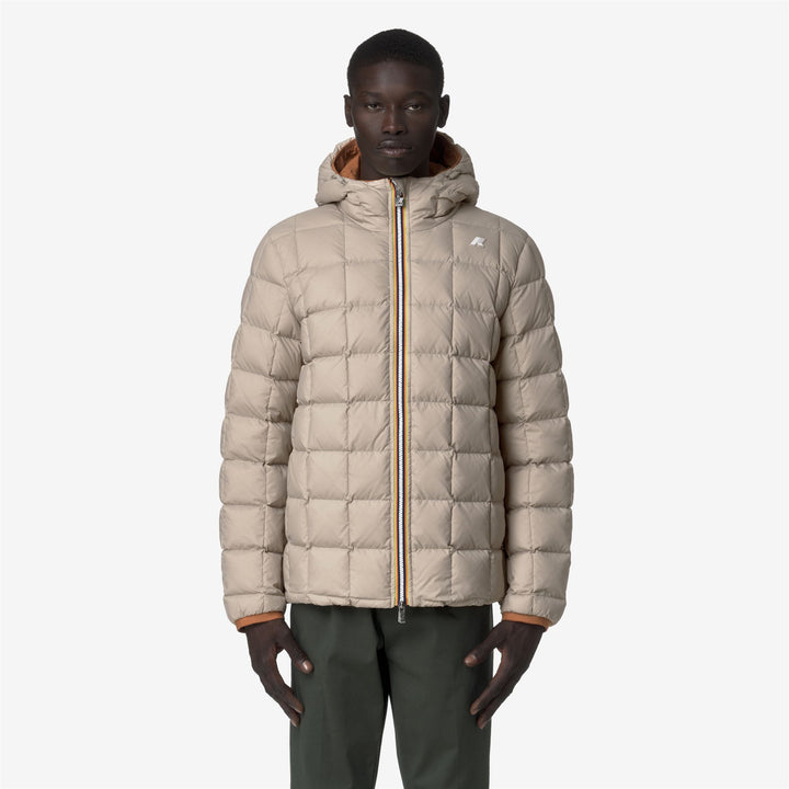 Chaqueta de invierno reversible con aislamiento de plumón para hombre en color beige anaranjado 3