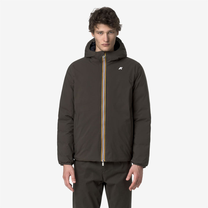 Chaqueta de invierno reversible con aislamiento de plumón para hombre, color oliva negro 4