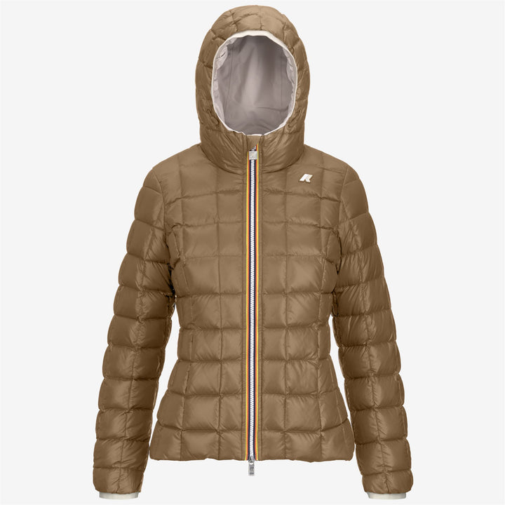 Chaqueta corta aislante reversible beige marrón para mujer 6
