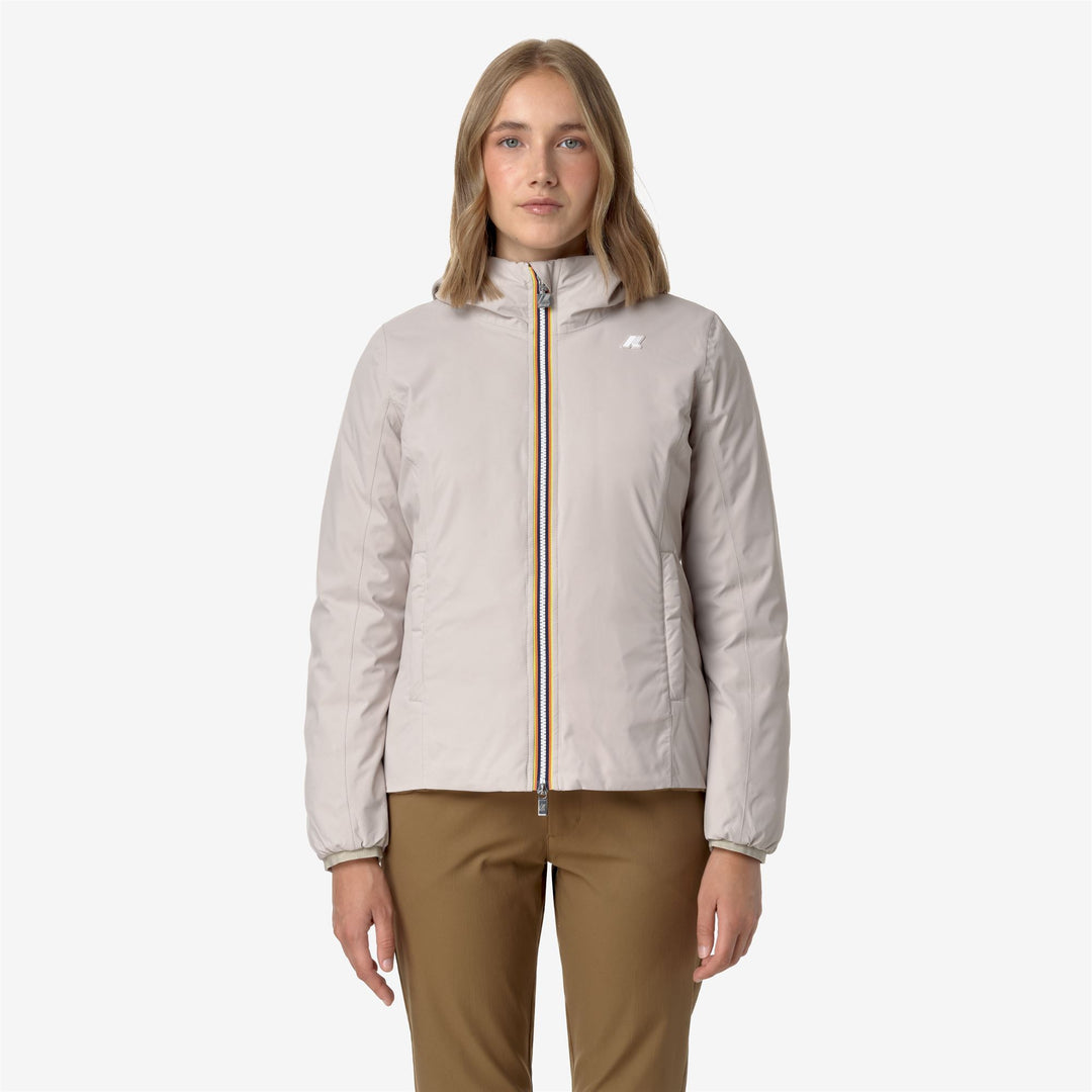 Chaqueta corta aislante reversible beige marrón para mujer 01