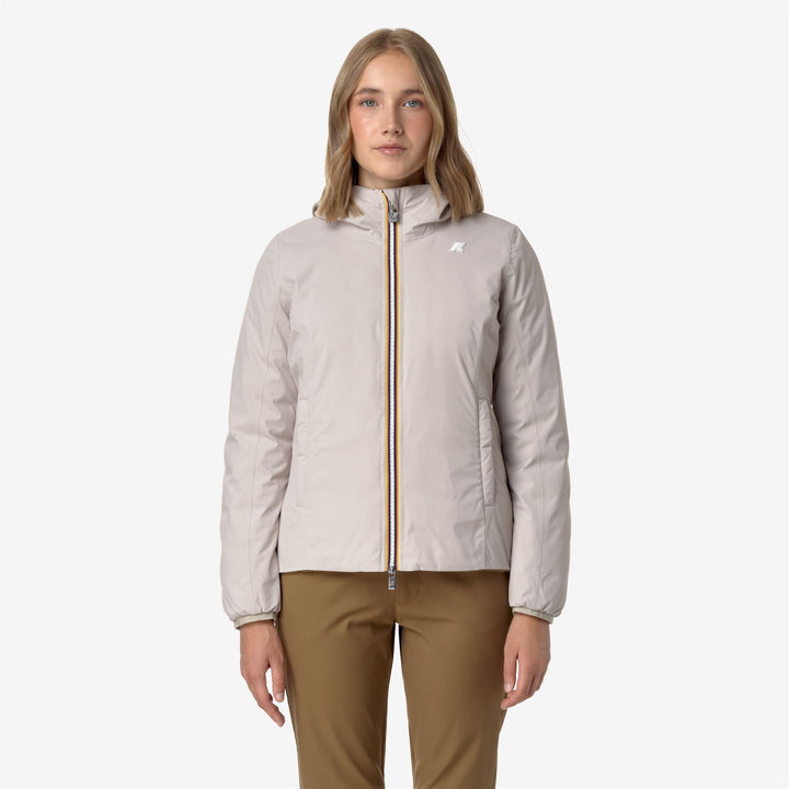 Chaqueta corta aislante reversible beige marrón para mujer 1