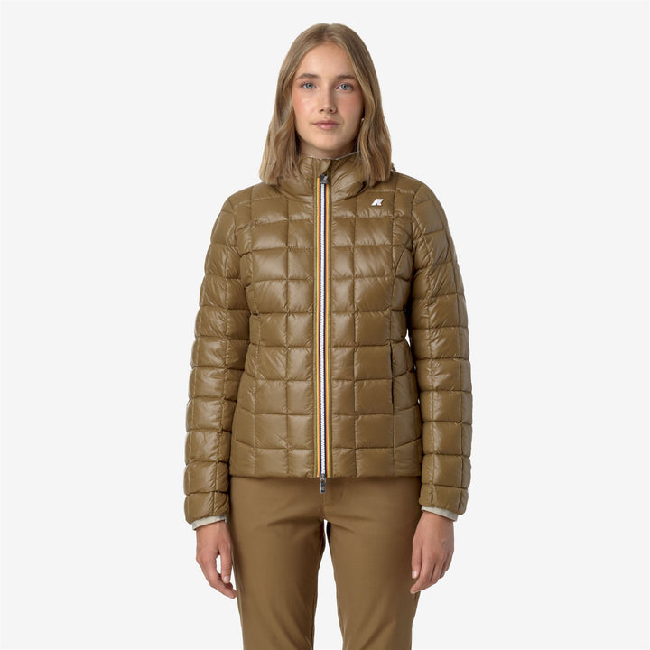 Chaqueta corta aislante reversible beige marrón para mujer 4