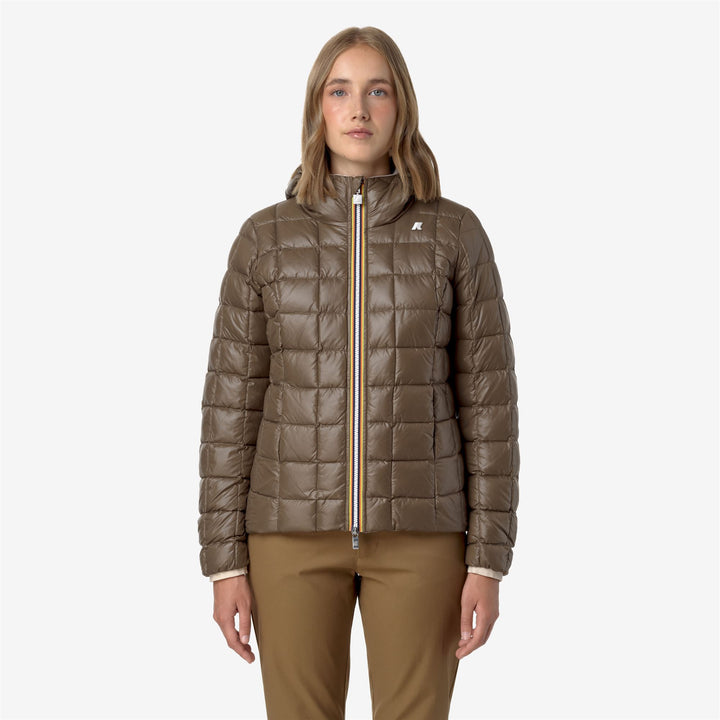 Chaqueta corta aislante reversible para mujer en naranja y rosa 4