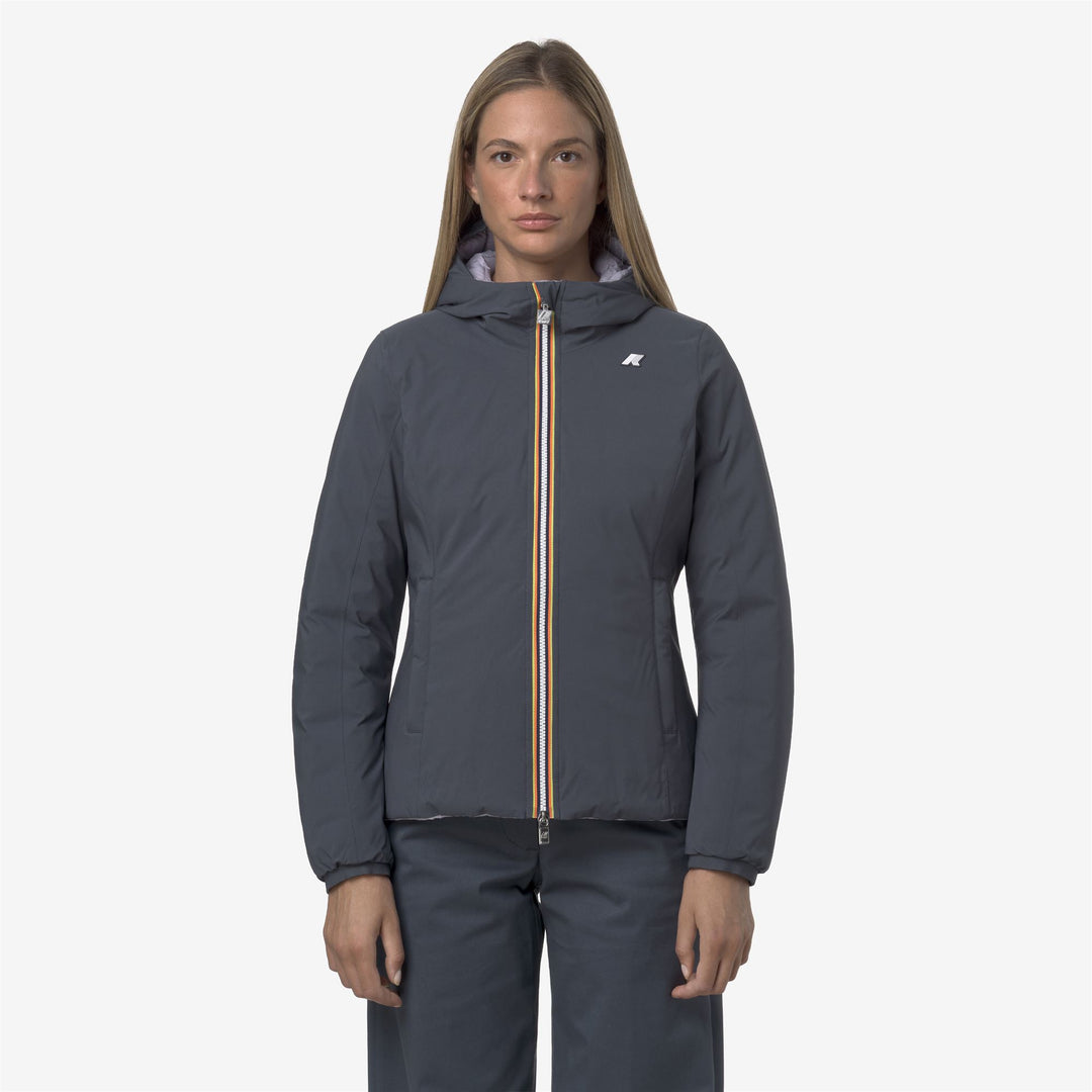 Giacca invernale corta reversibile da donna blu lavanda main