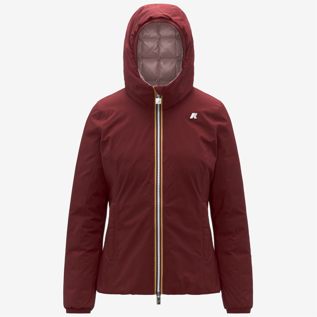 Chaqueta corta reversible aislante con capucha para mujer, color rojo 01