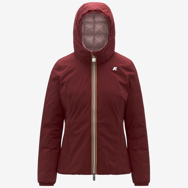 Giacca corta reversibile rossa da donna con cappuccio e isolamento termico 1