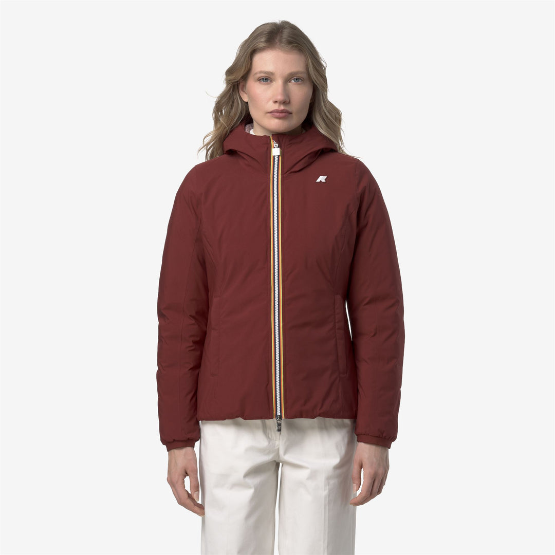 Giacca corta reversibile rossa da donna con cappuccio e isolamento termico main