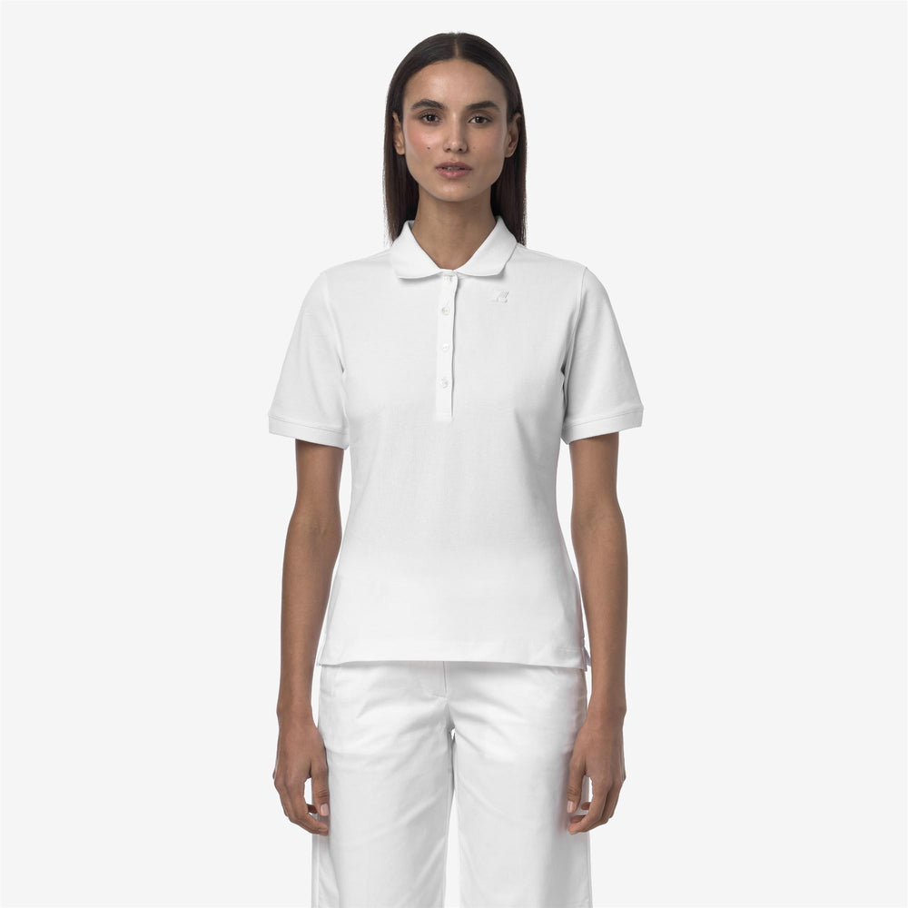 Grey White Women's Stretch Piqué Polo Shirt for Casual Wear 02