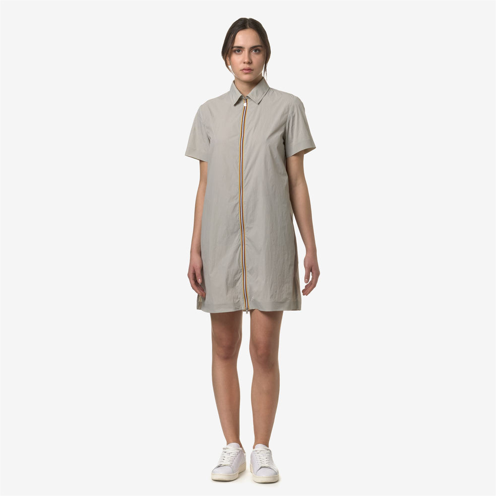 Beige Grey Women's Summer Mid-Length Dress with Zip Fastening 02