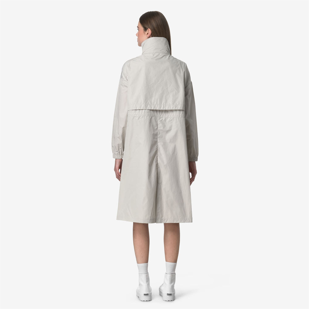 Beige Grey Women's Long Water-Repellent Jacket with Oversized Details 02