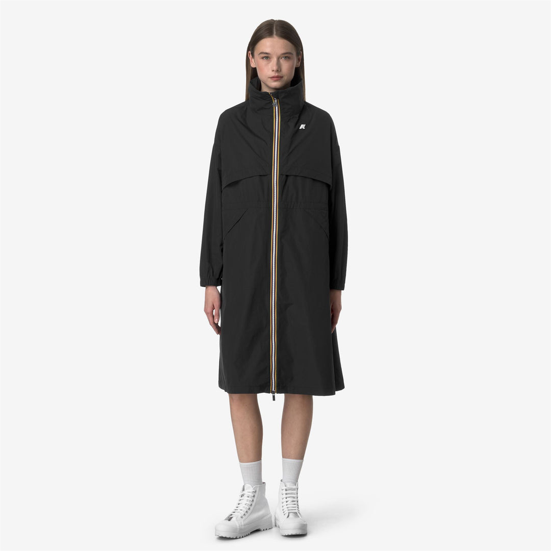 Black Grey Women's Long Water-Repellent Jacket with Oversized Details 01