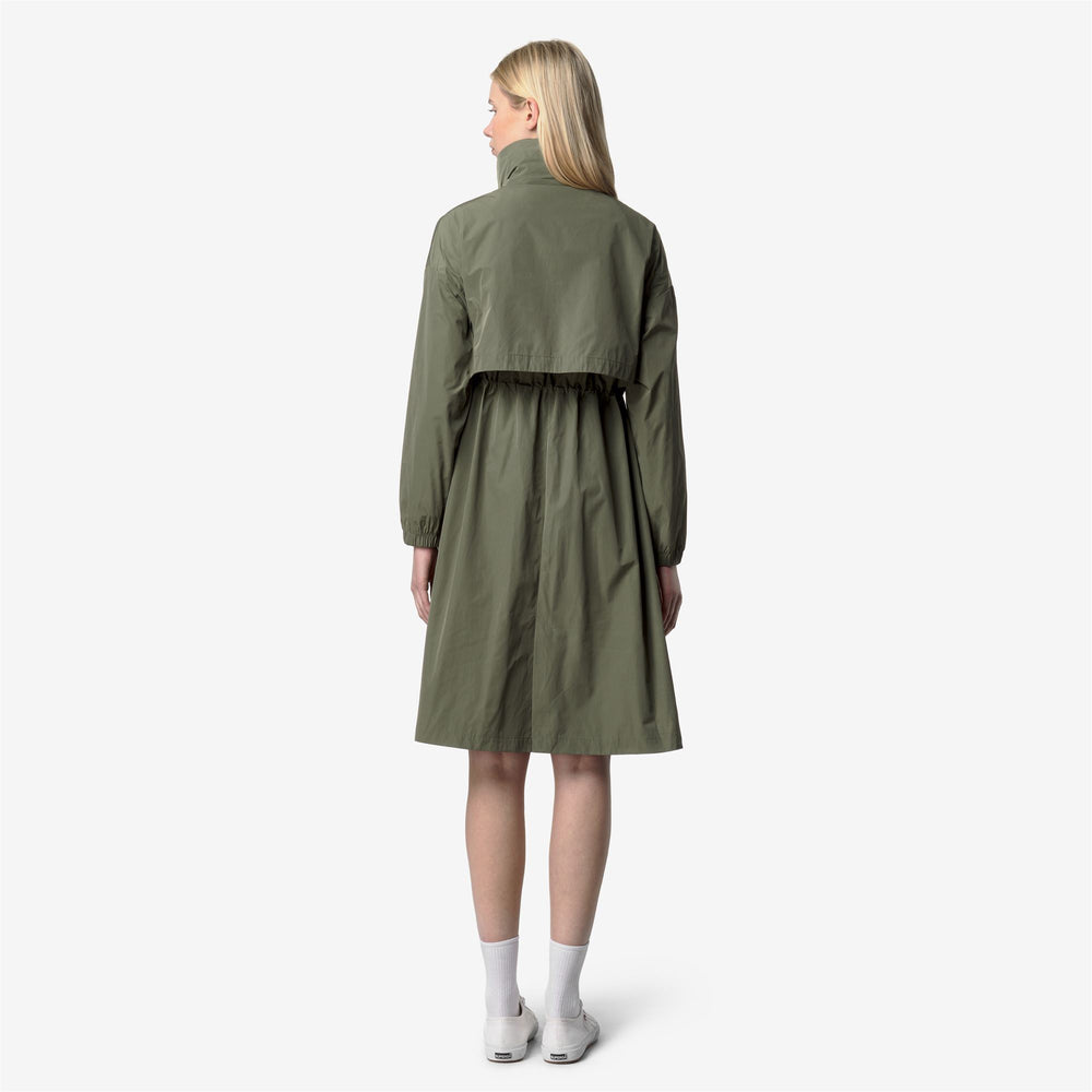 Lichen green Women's Long Water-Repellent Jacket with Maxi Pockets 02
