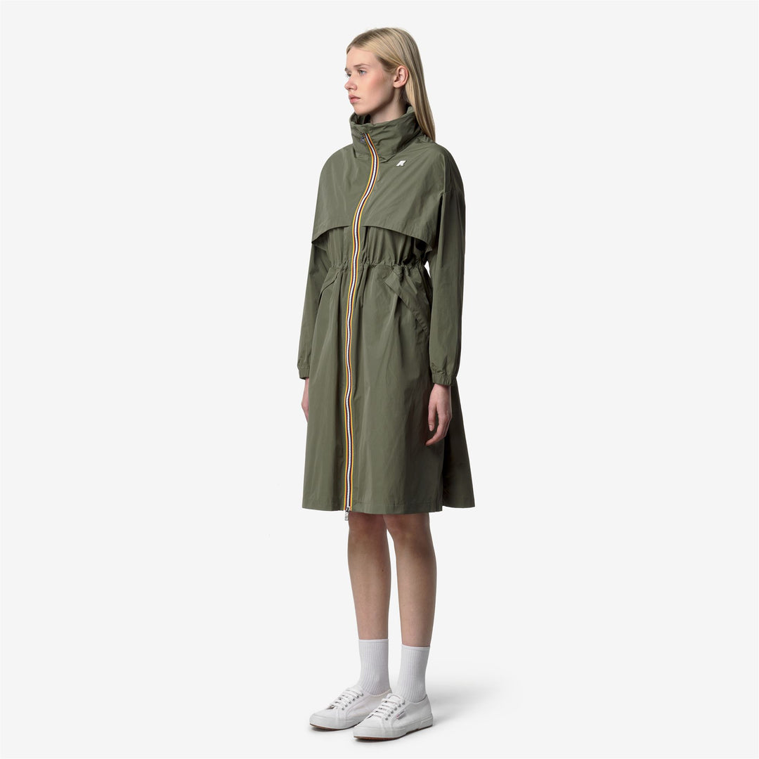 Lichen green Women's Long Water-Repellent Jacket with Maxi Pockets main