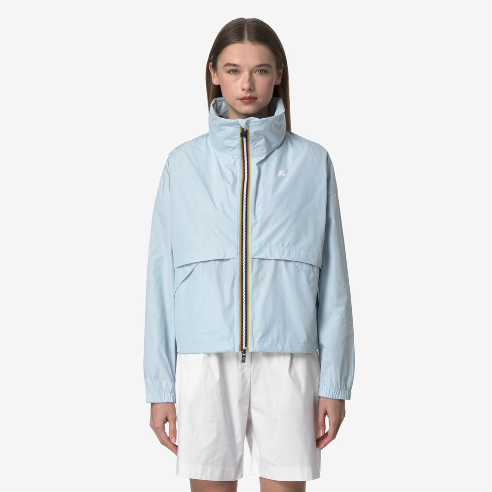 Baby Blue Women's Short Water-Repellent Jacket with Oversized Details 02