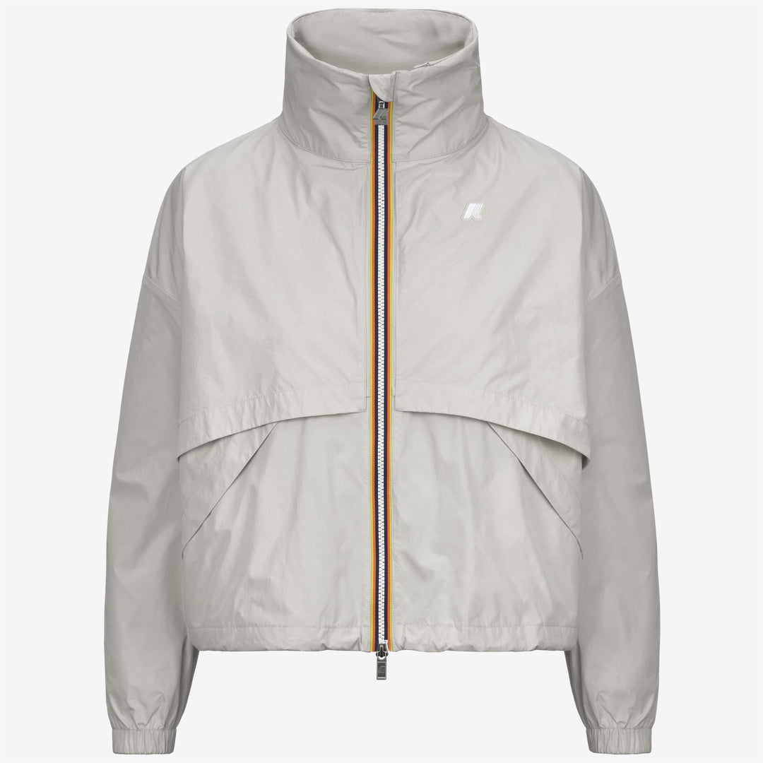 Chaqueta corta repelente al agua beige gris para mujer con maxi bolsillos main