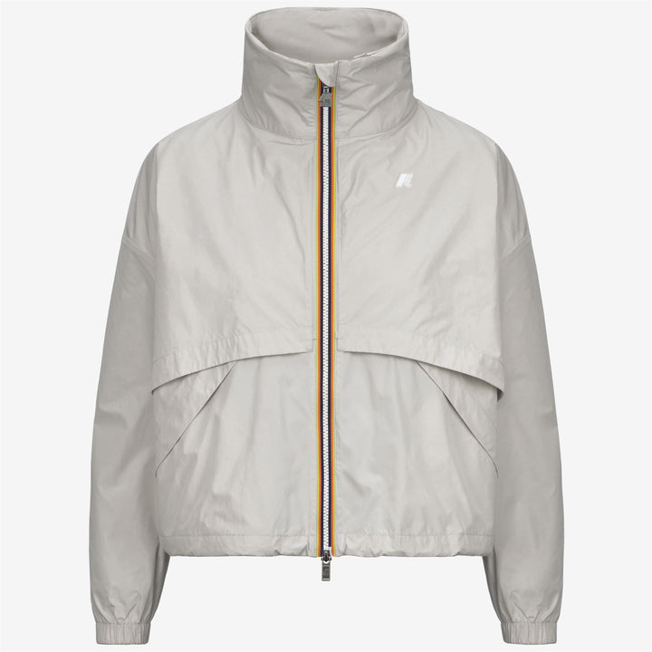 Chaqueta corta repelente al agua beige gris para mujer con maxi bolsillos 5