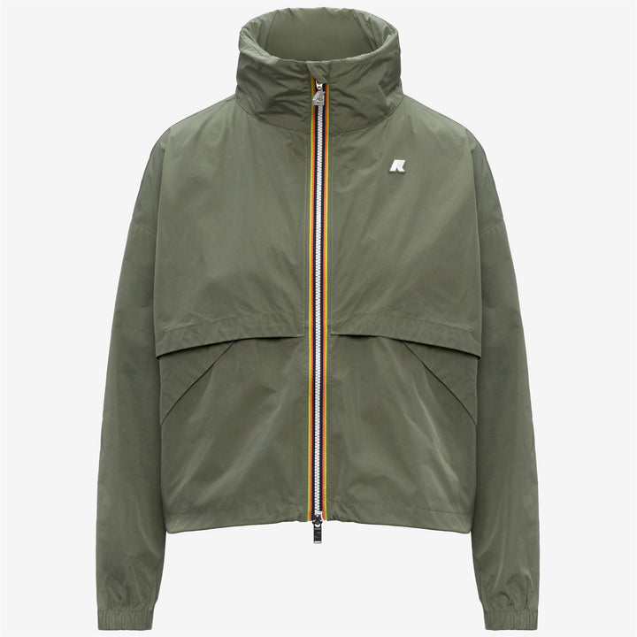 Chaqueta corta de verano verde musgo para mujer con detalles oversized 1