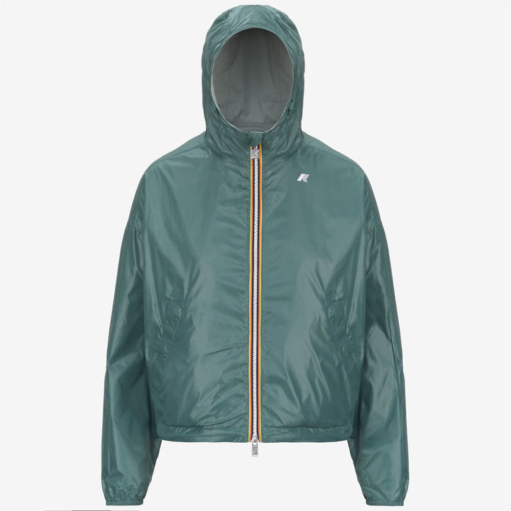 Chaqueta corta impermeable reversible verde gris para mujer 6
