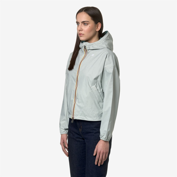 Chaqueta corta impermeable reversible verde gris para mujer 2