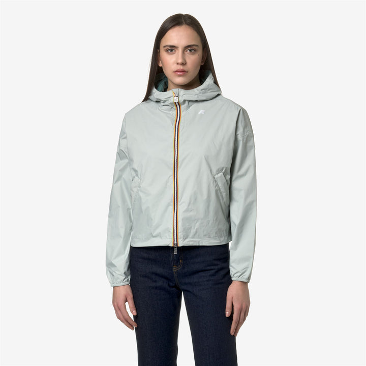 Chaqueta corta impermeable reversible verde gris para mujer 1