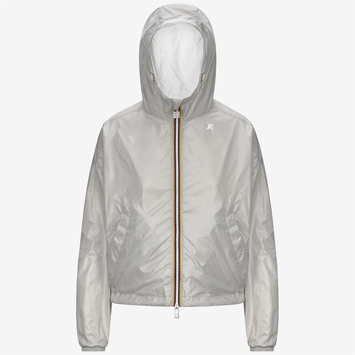 Chaqueta corta impermeable reversible blanca y beige para mujer 6