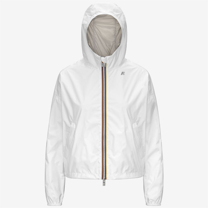 Chaqueta corta impermeable reversible blanca y beige para mujer 5