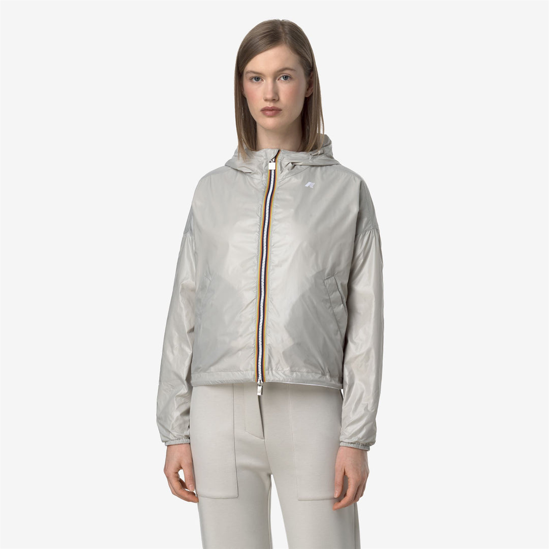 Chaqueta corta impermeable reversible blanca y beige para mujer main
