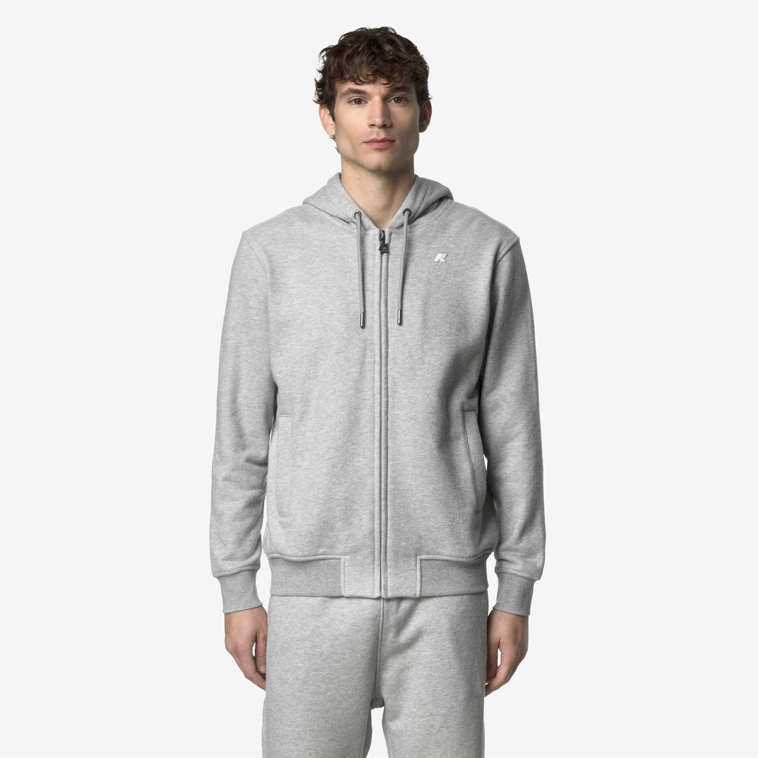 Grey Men's Fleece Jacket with Hood and Pockets main