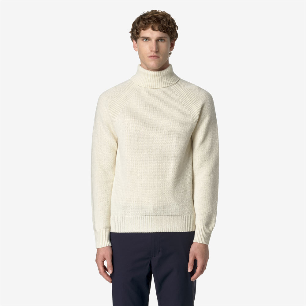 Grey White Men's Merino Wool High Collar Pullover Sweater 02