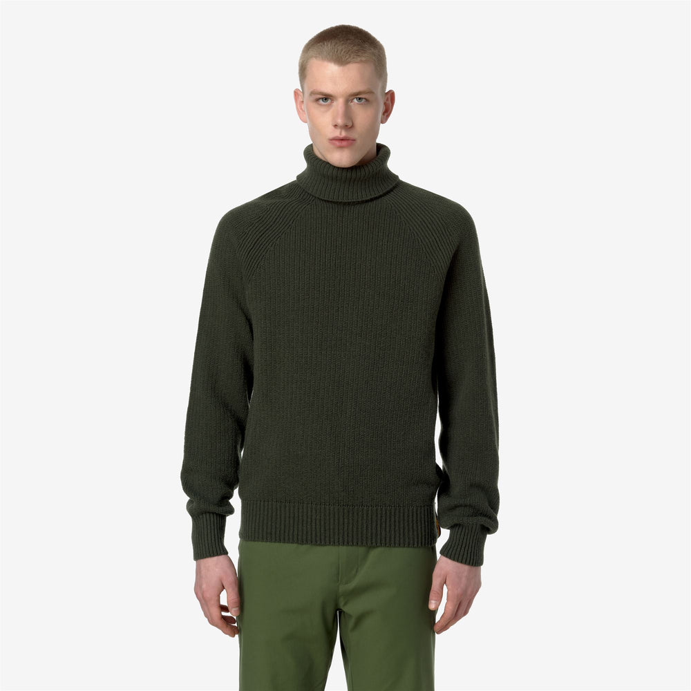 Rifle green Men's Merino Wool High Collar Pullover Sweater 02