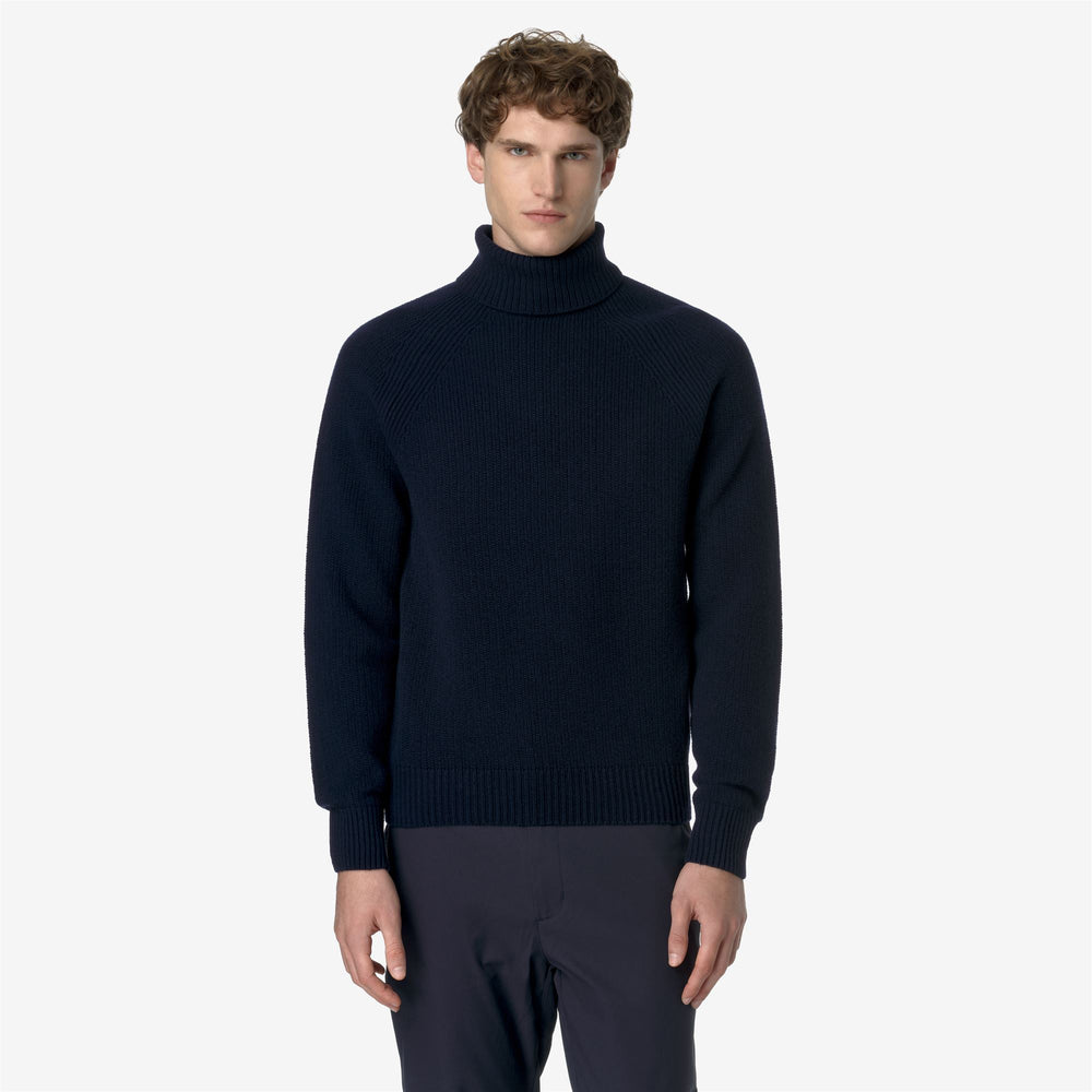 Deep Blue Men's Merino Wool High Collar Pullover Sweater 02