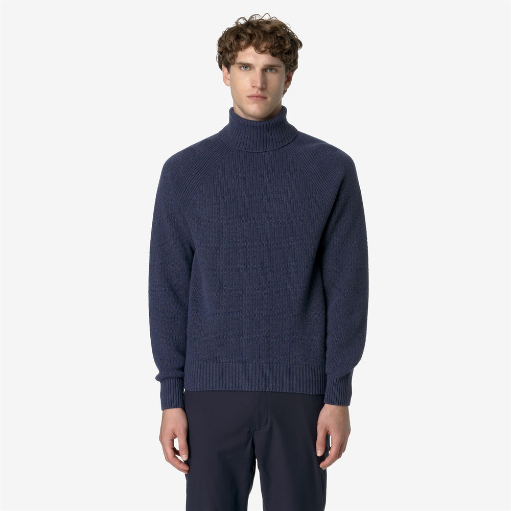 Blue Men's Merino Wool High Collar Pullover for City Wear 02