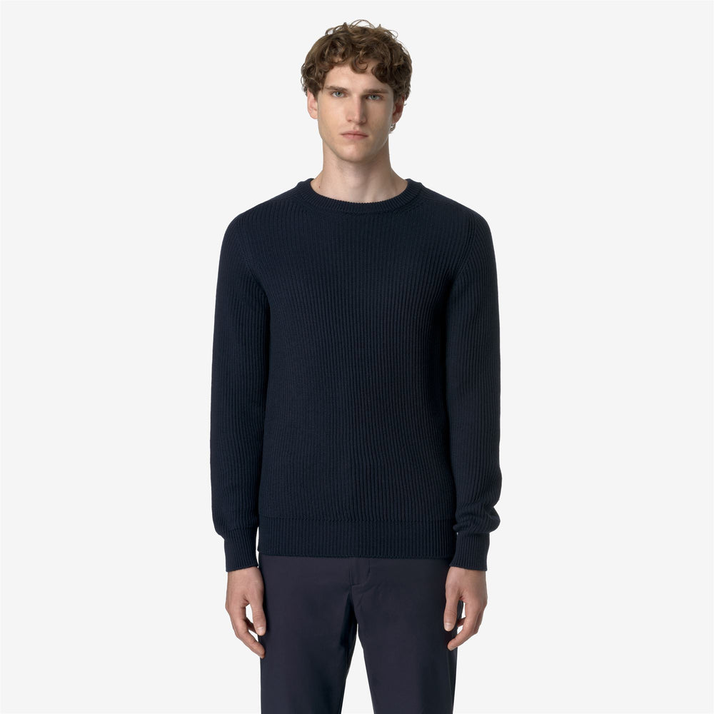 Blue Men's Merino Wool Blend Crew Neck Pullover Sweater 02