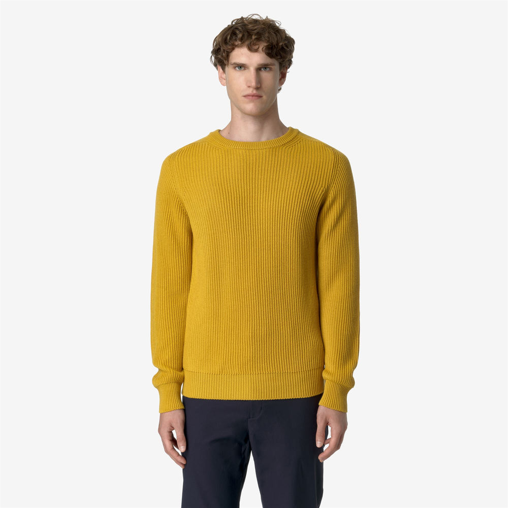 Golden Yellow Men's Merino Wool Crew Neck Pullover Sweater 02