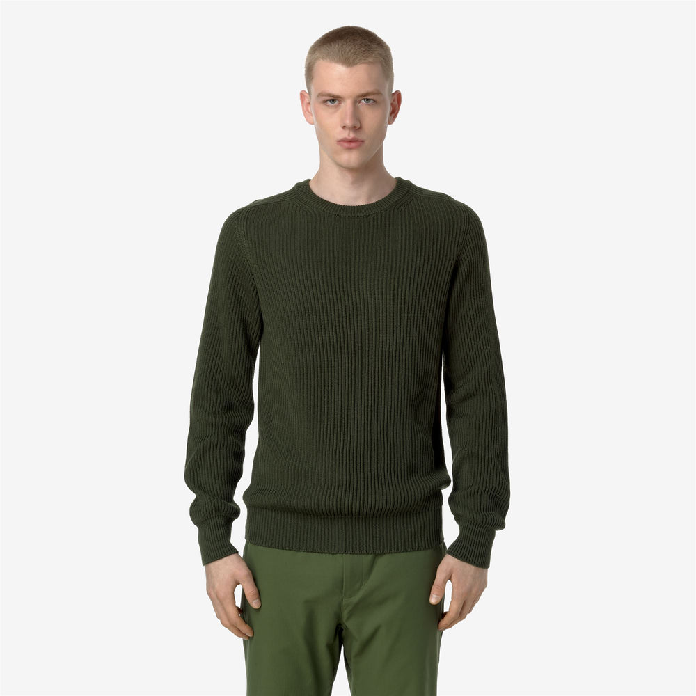 Forest Green Men's Merino Wool Blend Crew Neck Pullover Sweater 02