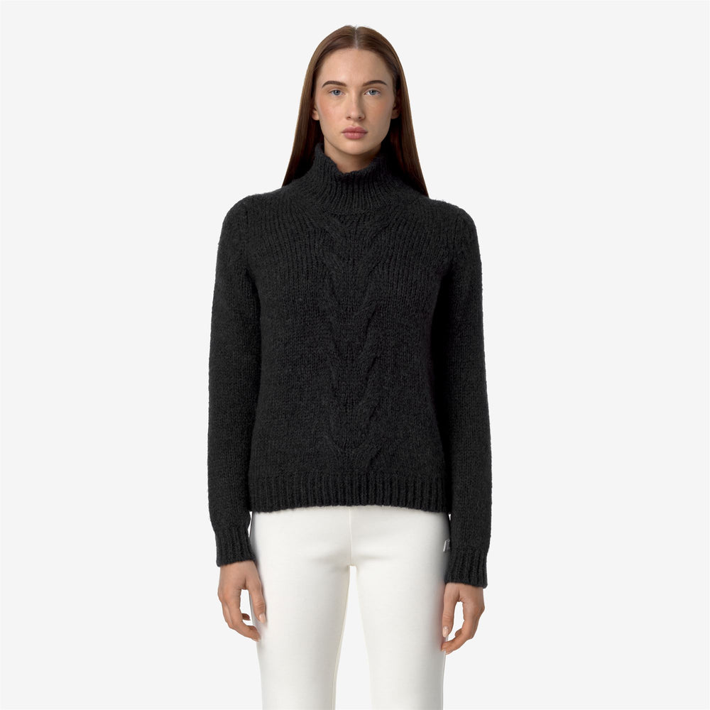 Maglione Pullover Donna in Merino Lavorato a Maglia Grigio Nero 02