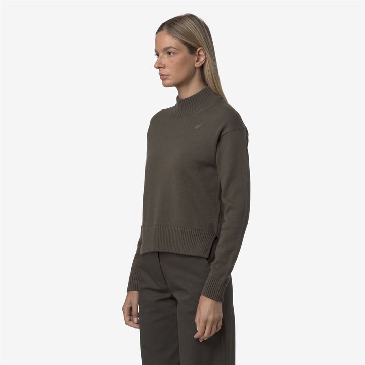 Suéter verde de mezcla de cachemira con cuello alto para mujer 4