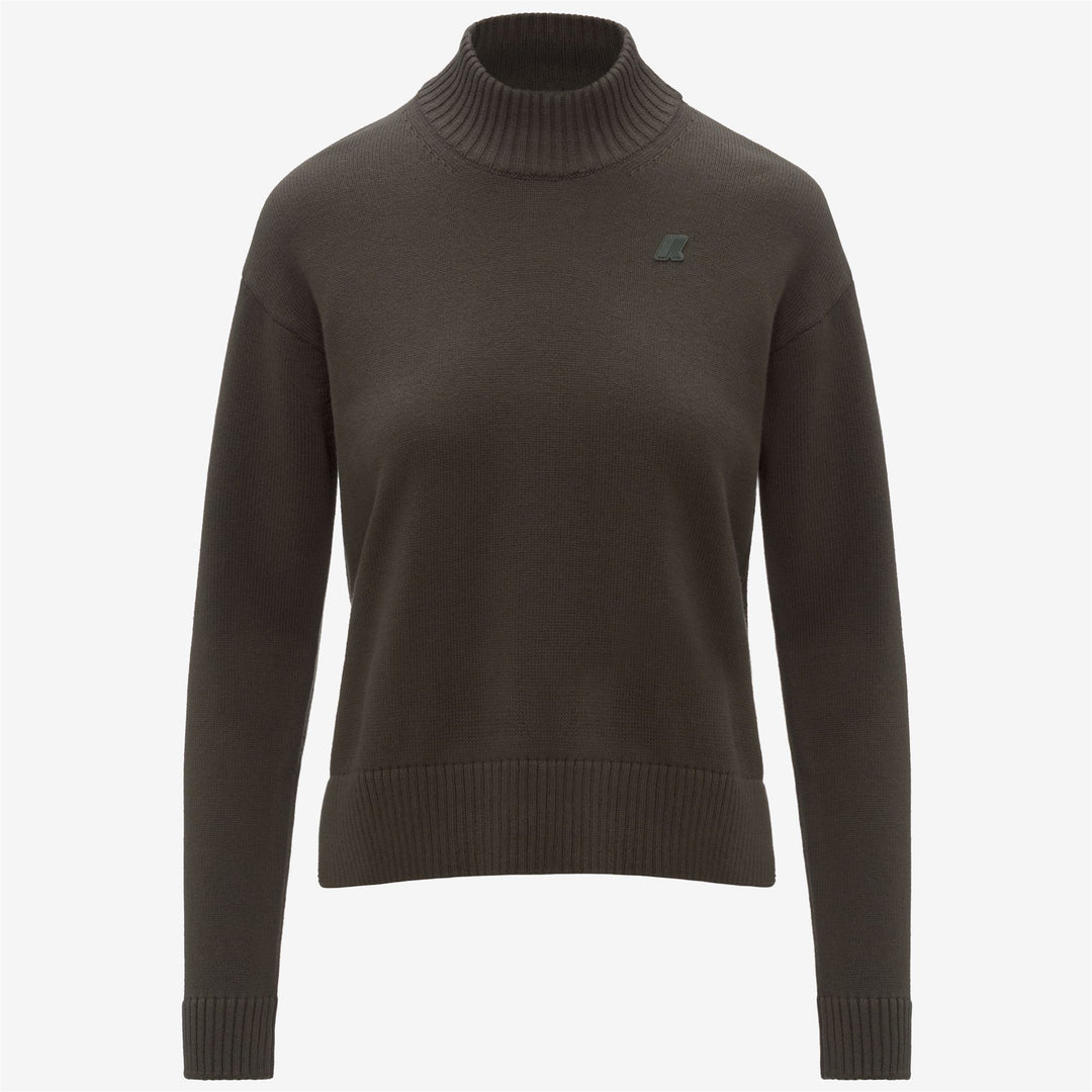 Green Women's Cashmere Blend Sweater with High Collar 01