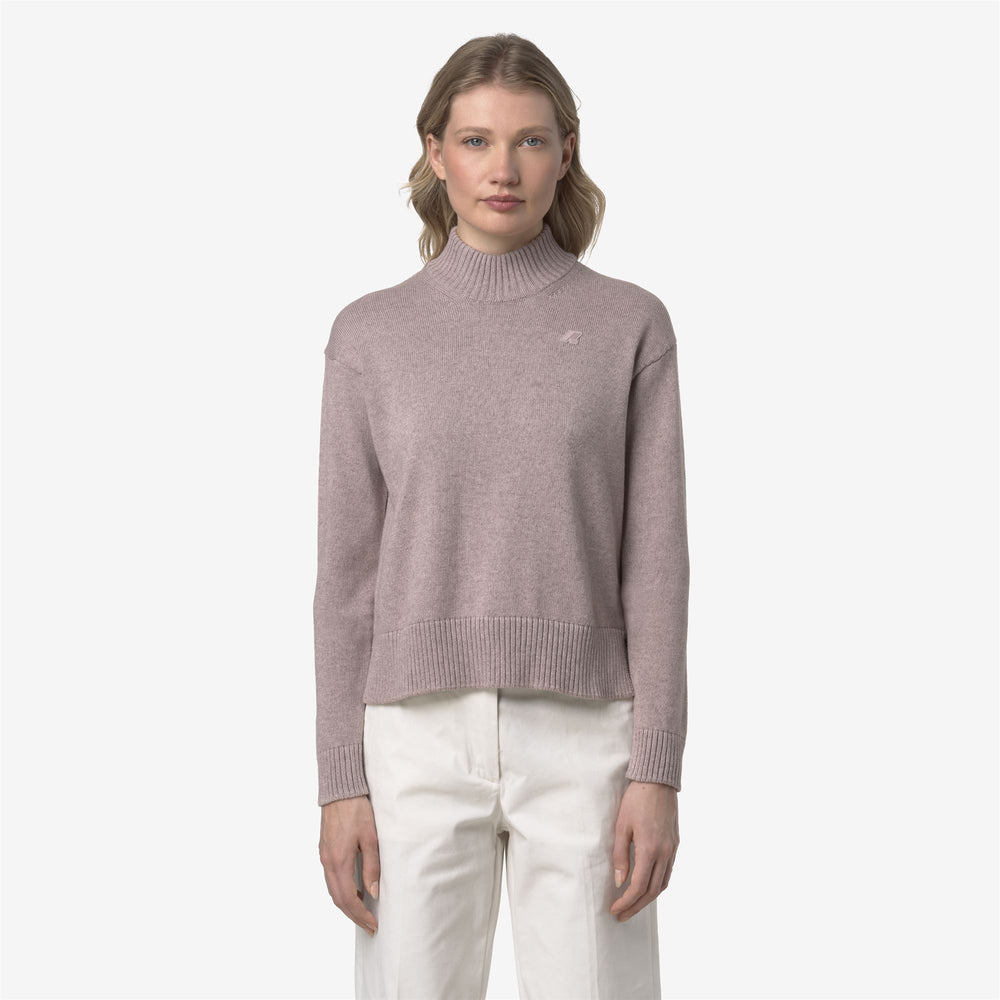 Brown women's Cashmere Cotton Pullover Sweater with High Collar 02