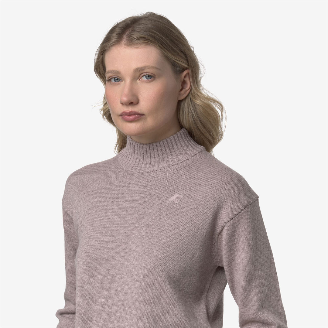 Suéter de algodón y cachemira marrón para mujer con cuello alto main